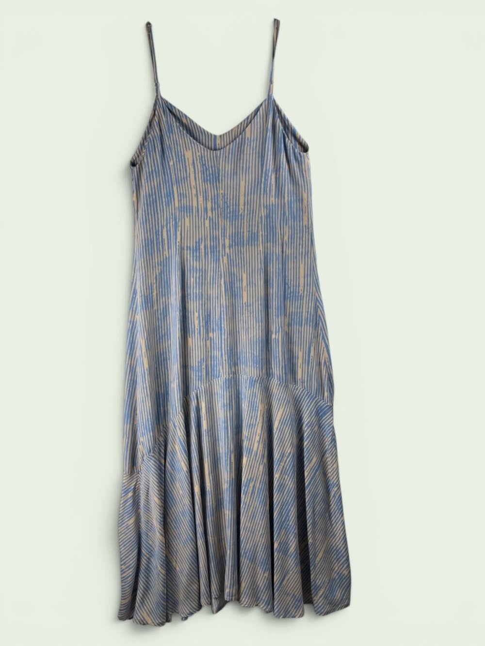 Zinzane Slip‎ Dress Blue Beige Stripe Asymmetrical Ruffle Maxi S